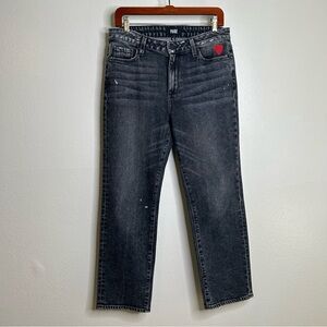 PAIGE Noella Black Relaxed Straight Leg Jean Red Heart Pocket Size 27